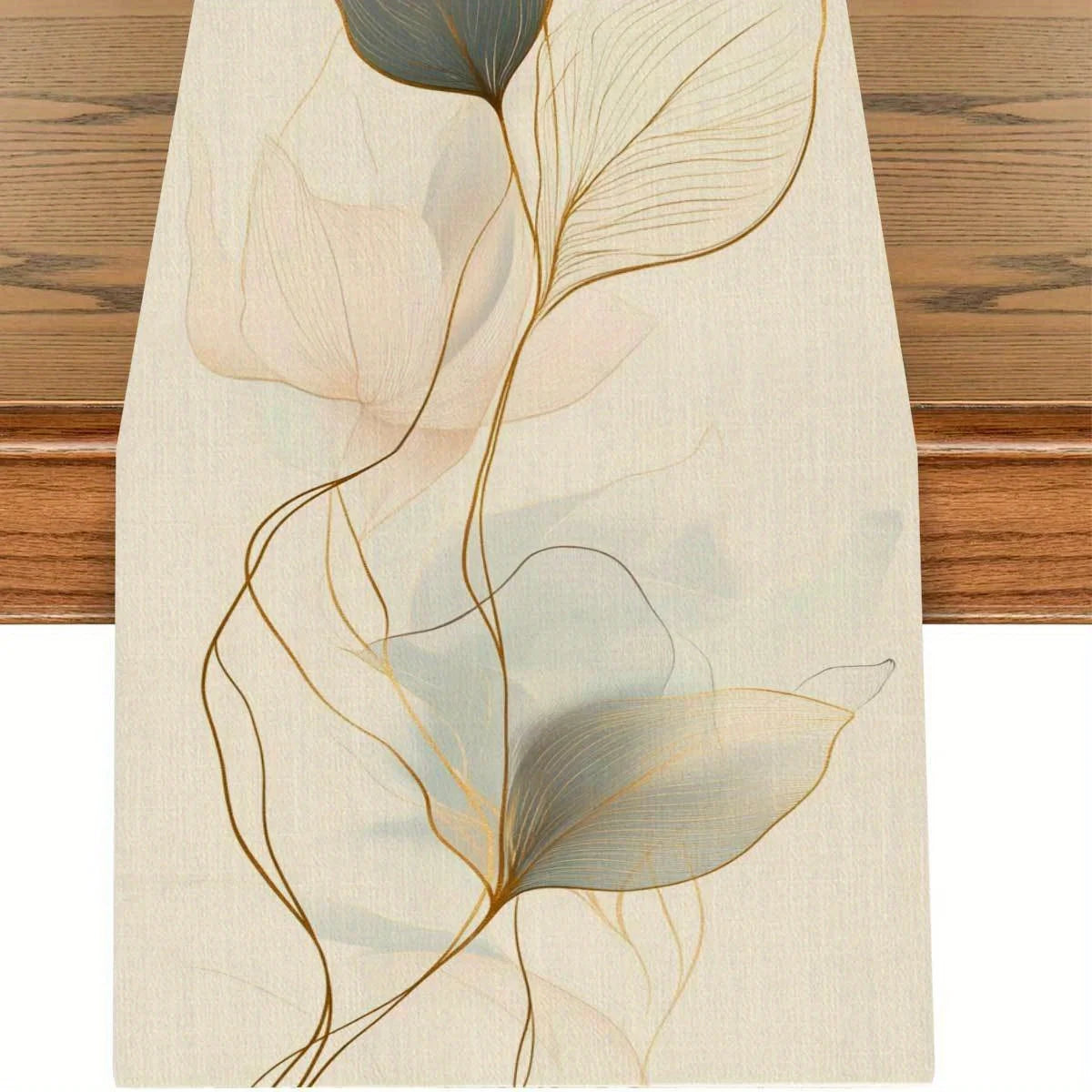 Chemin de table motifs feuilles abstraits style botanique