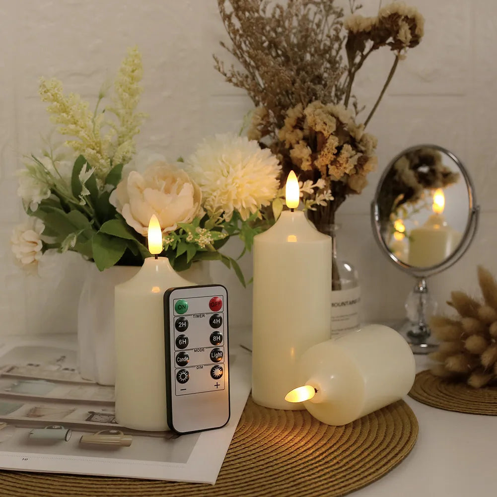lot de 3 bougies led sans flamme avec minuterie à distance - vue 3 sur 7