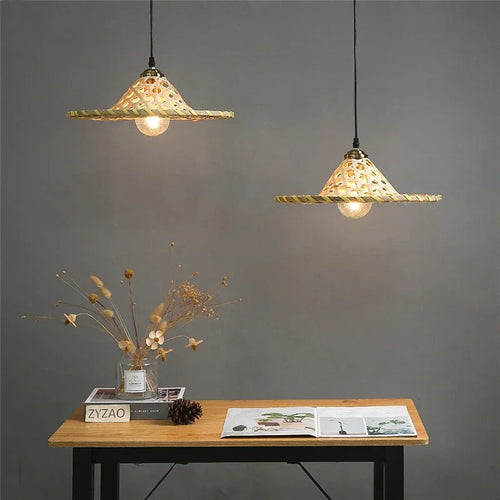 lustre d'art fait main en bambou naturel style chinois led - vue 3 sur 7