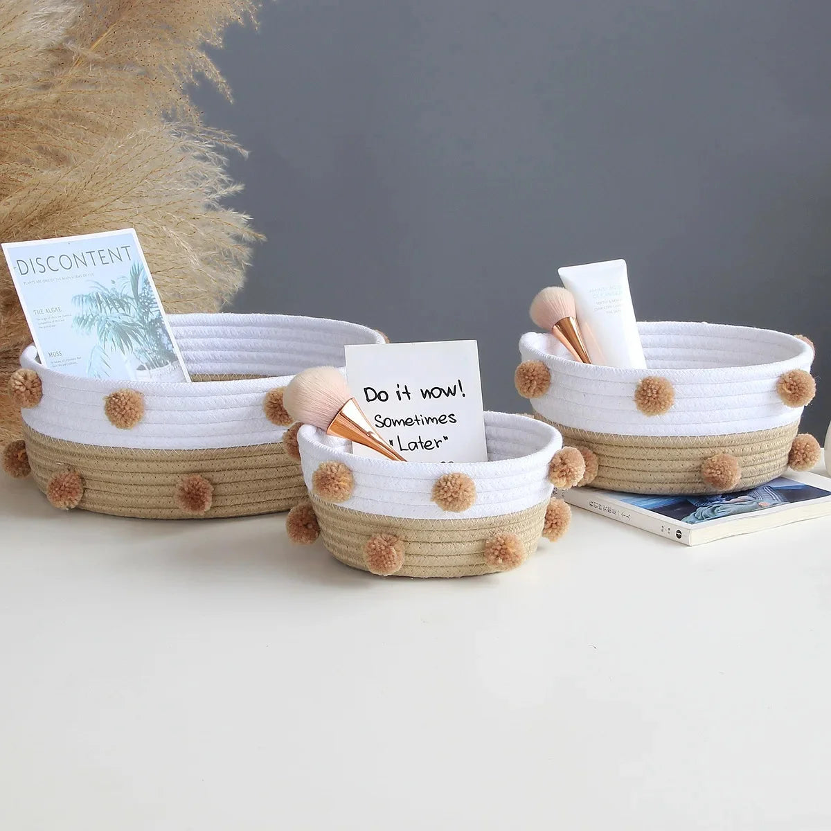 paniers de rangement en corde de coton pour organisation maison - vue 2 sur 7