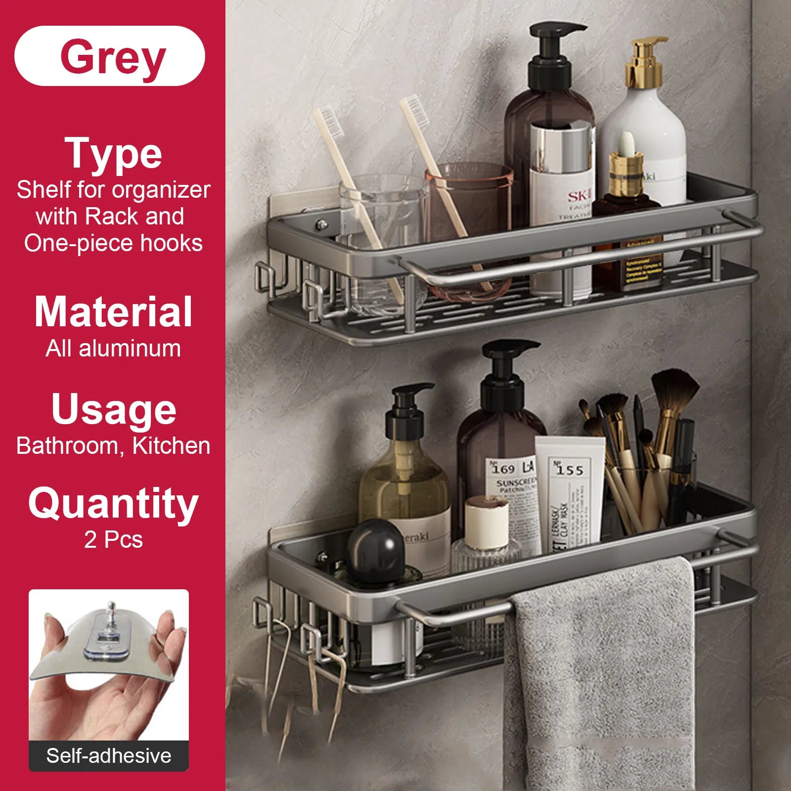 etagère murale sans perçage pour rangement de salle de bain et cuisine - vue 22 sur 30