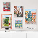 aquarelle ville côtière vue commerciale art mural décor nordique