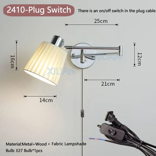 applique murale moderne bras pivotant led en tissu plissé métal - vue 24 sur 23