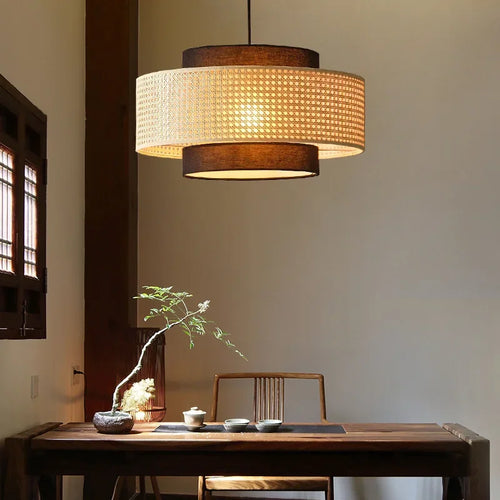 Suspension design à cannage en bambou rotin LED déco - vue 3 sur 10