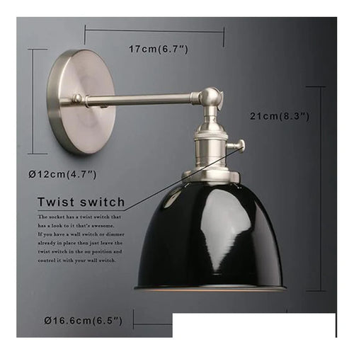 Iron wall lamp, Edison antique wall lamp, semi-circular corridor, staircase, living room, bedroom LED light, black and white - vue 7 sur 7
