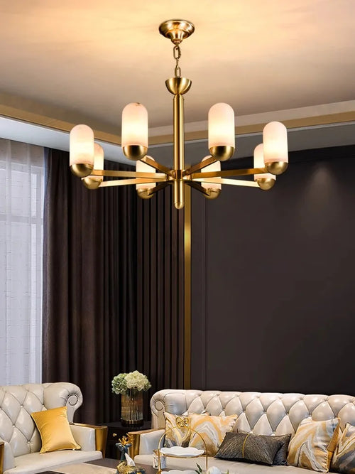 Lustre design LED marbre espagnol cuivre décoratif maison - vue 4 sur 11