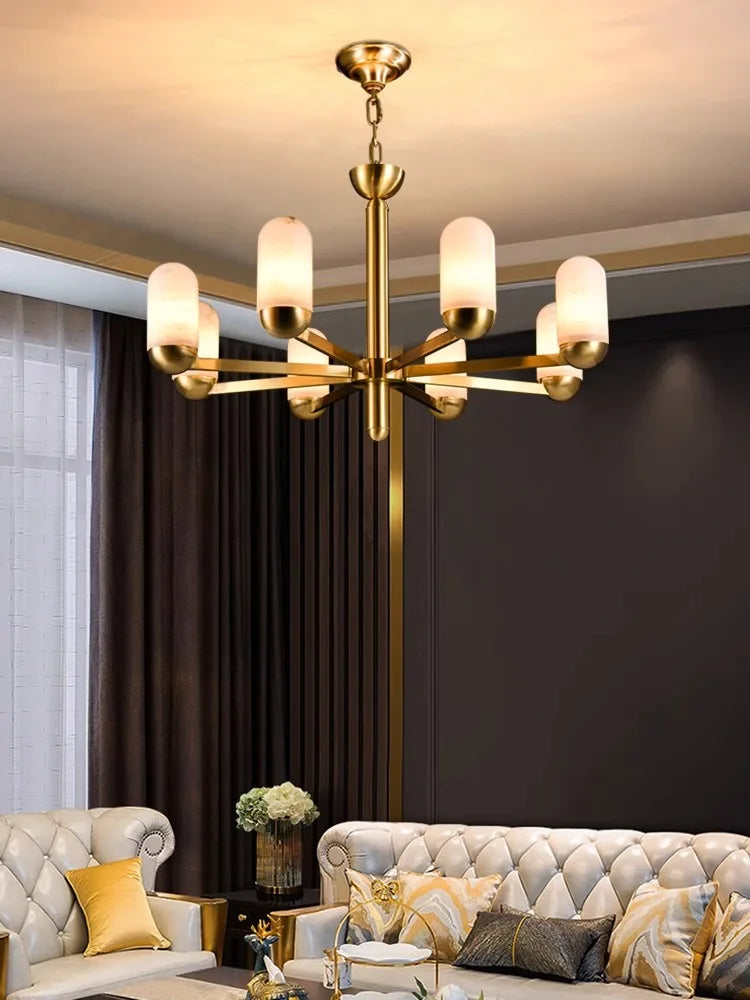 Lustre design LED marbre espagnol cuivre décoratif maison - vue 3 sur 11