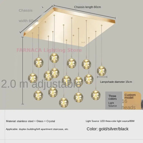 Remote control stair chandelier Nordic creative duplex dining room light lift high living room, apartment decorative chandelier - vue 20 sur 20