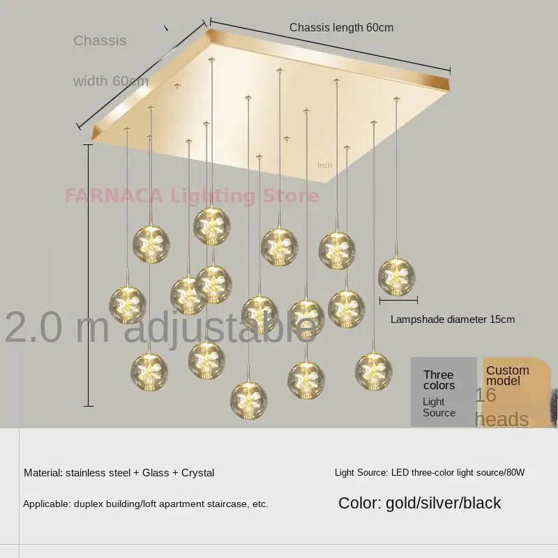 Remote control stair chandelier Nordic creative duplex dining room light lift high living room, apartment decorative chandelier - vue 19 sur 20