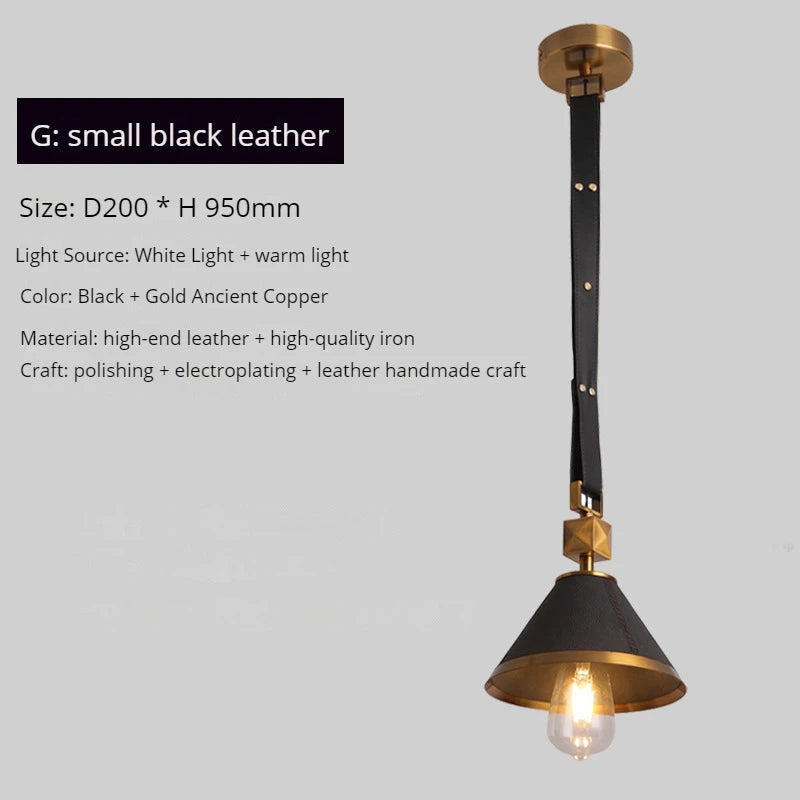lustre moderne en cuir avec suspension lumière et verre cristal - vue 8 sur 14