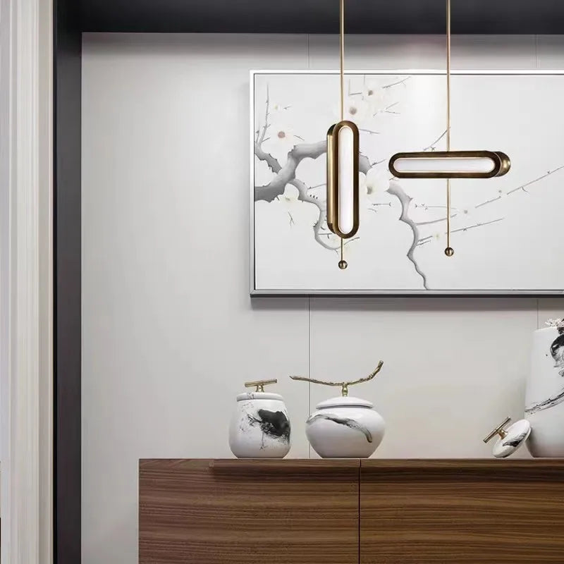 Circuit Suspension Nordique Créative LED Lumière Dorée Postmoderne pour Salon Cuisine Loft Chambre Chevet Lampe À Tête Unique - vue 3 sur 10