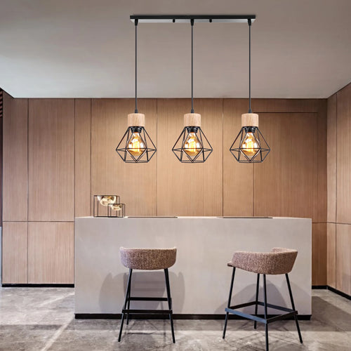 suspension vintage en bois industriel luminaire led suspendu - vue 2 sur 14