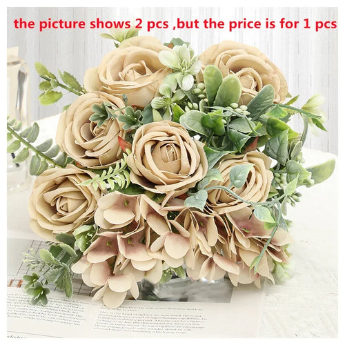 bouquet de fleurs artificielles roses et hortensias décoratifs pour saint-valentin - vue 12 sur 14