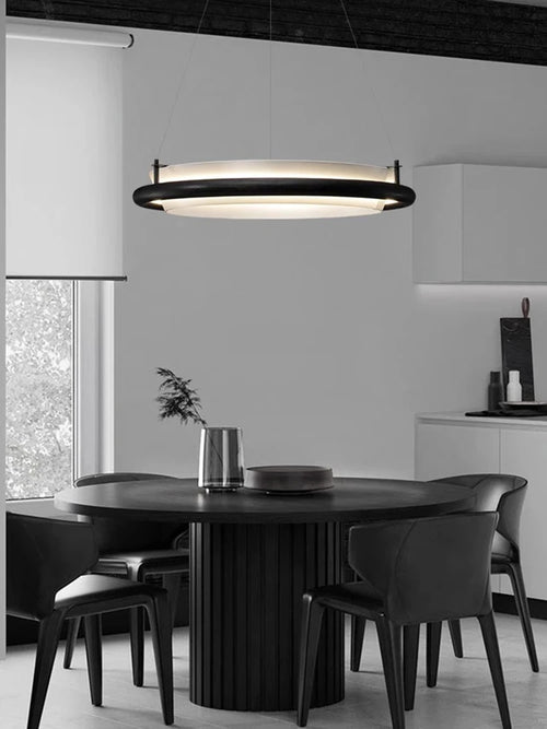 lustre moderne en bois led avec suspension en tissu - vue 3 sur 12
