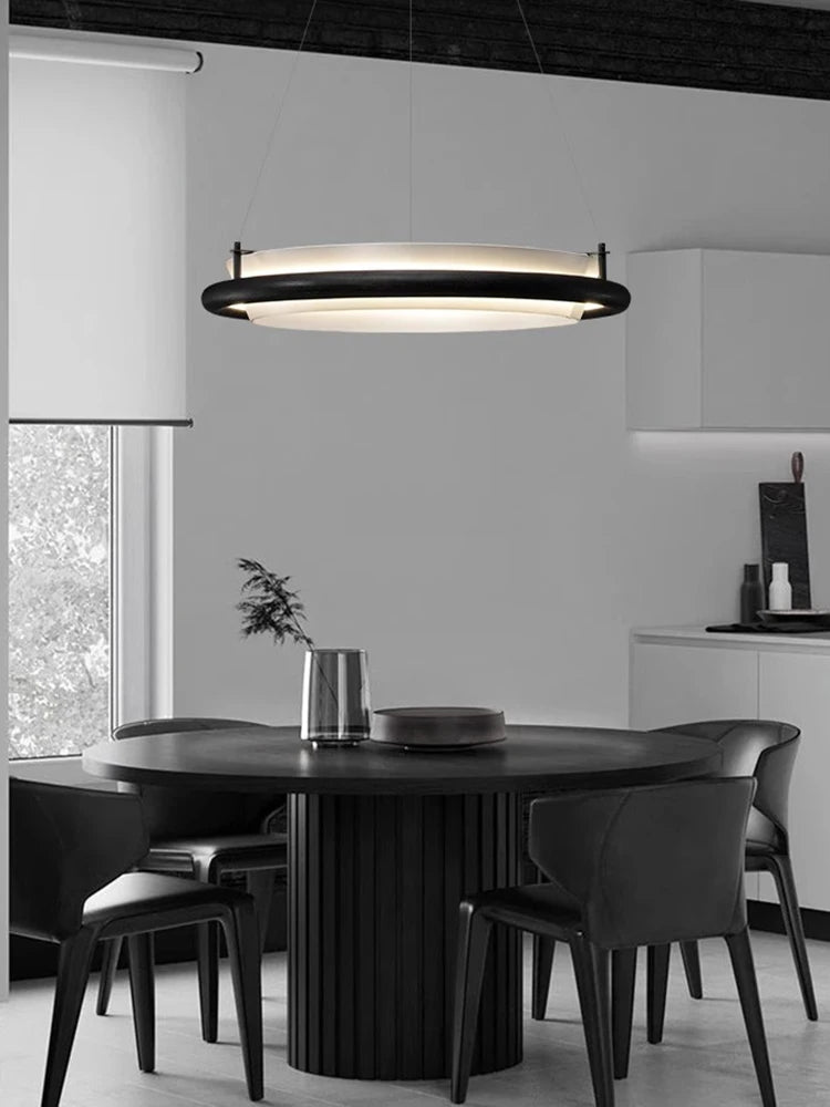 lustre moderne en bois led avec suspension en tissu - vue 3 sur 12