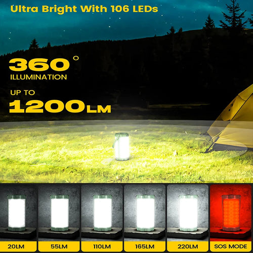 lanterne de camping rechargeable avec batterie externe et 106 led - vue 3 sur 7