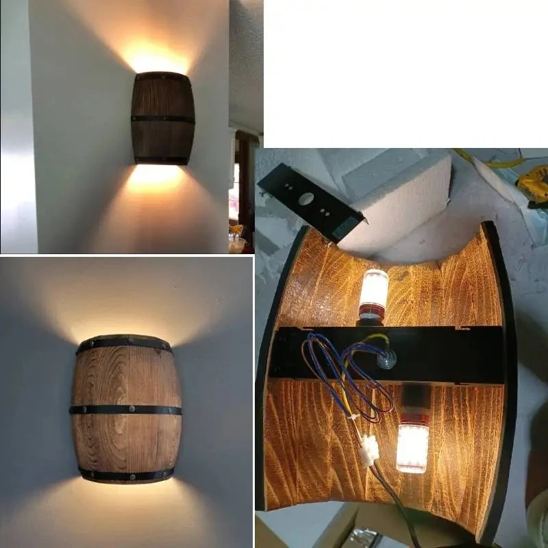 Appliques murales rétro en forme de tonneau en bois - vue 5 sur 8