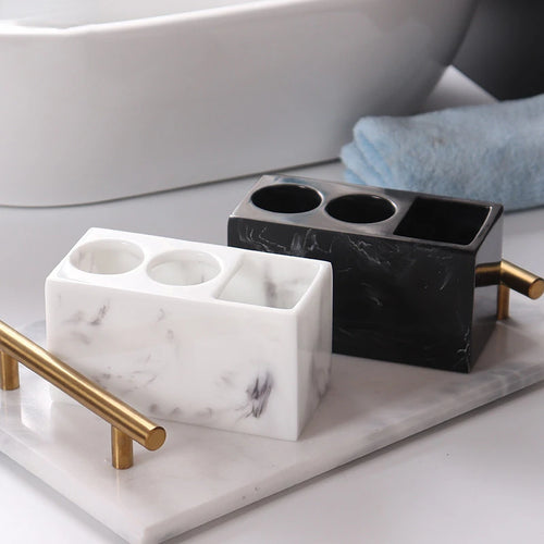 support brosse à dents créatif en résine marbrée multifonction - vue 3 sur 7