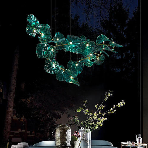 lustre artistique avec feuilles de verre suspendu led pour hôtel - vue 5 sur 13