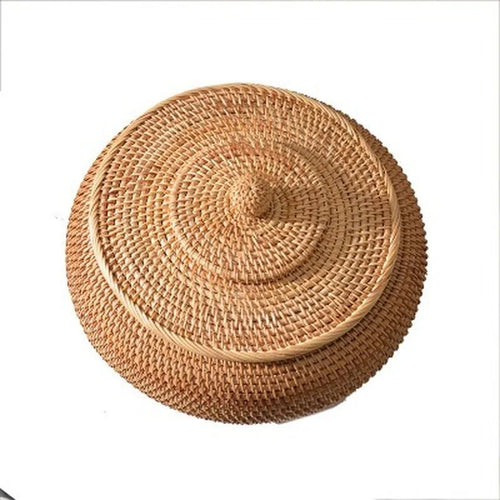 Panier boîtes rondes en rotin avec couvercle pour rangement polyvalent - vue 6 sur 6