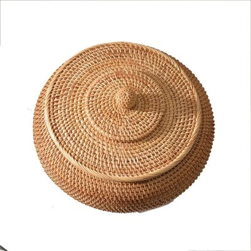 Panier boîtes rondes en rotin avec couvercle pour rangement polyvalent - vue 5 sur 6