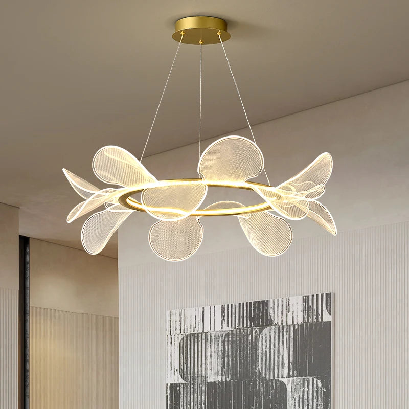 lustre en acrylique avec anneau doré à intensité variable  livraison directe - vue 1 sur 10