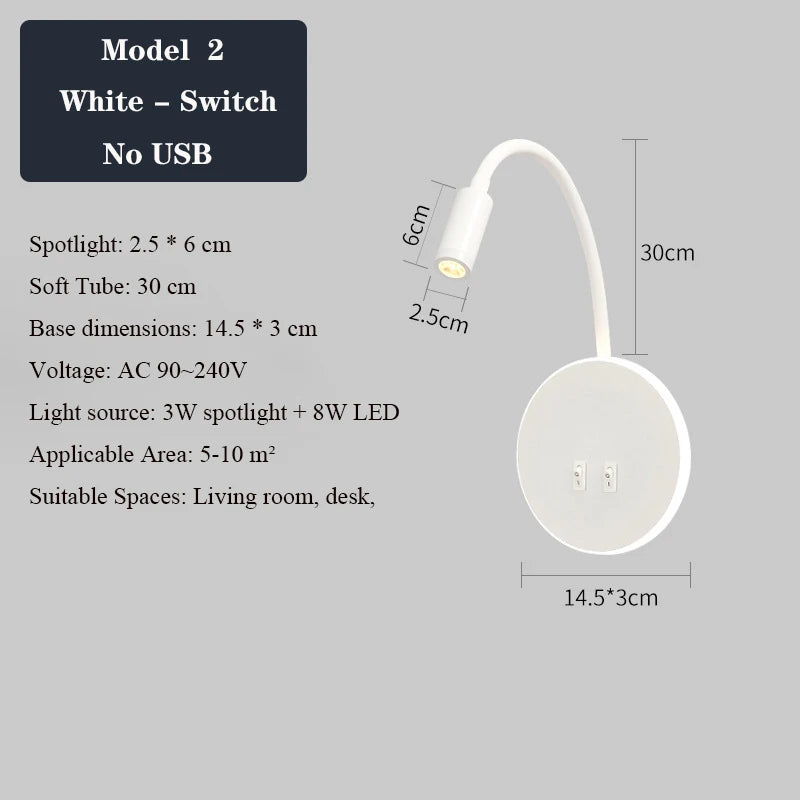 applique murale led moderne avec ports usb et interrupteur - vue 21 sur 22