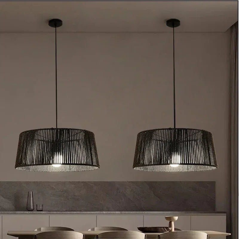 lustre en métal nordique avec corde tissée pour décoration intérieure - vue 4 sur 12