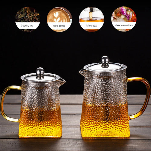 theiere verre martelee avec filtre inox resistante chaleur - vue 5 sur 7