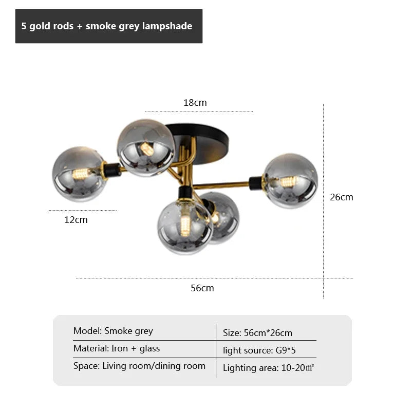 plafonnier nordique led en verre et métal pour intérieur loft - vue 15 sur 18