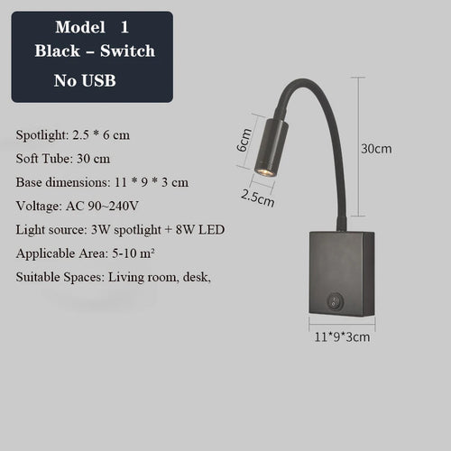 applique murale led moderne avec ports usb et interrupteur - vue 16 sur 22