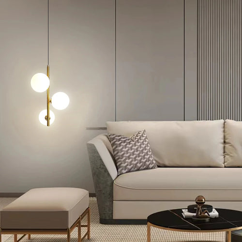 suspension moderne en verre et laiton noir design lumineux - vue 4 sur 10