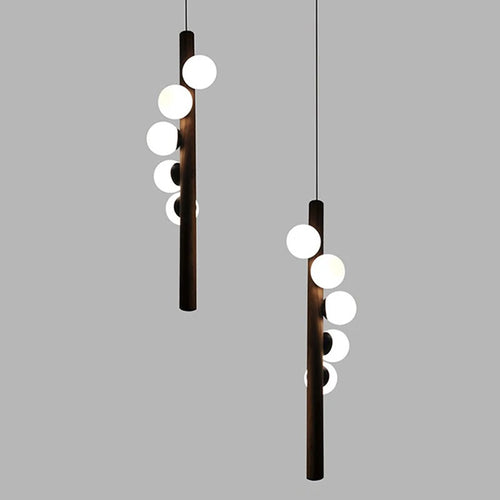 lustre moderne en verre et bois de noyer pour intérieur - vue 5 sur 14