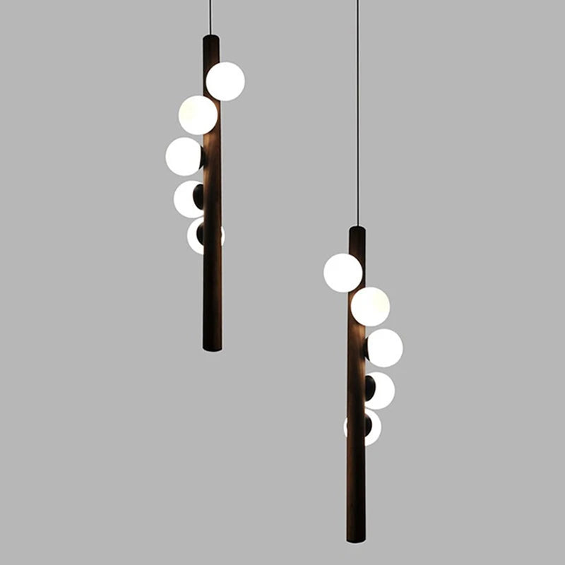 lustre moderne en verre et bois de noyer pour intérieur - vue 4 sur 14