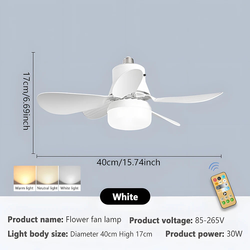 LED 30W ceiling fan light E27 with remote control for dimming, suitable for living room  study, household use Fan lamp 85-265V - vue 9 sur 10