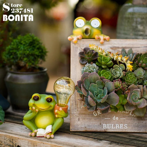 Lampe solaire de grenouille coquine studieuse pour la décoration de paysage de cour ornements en résine Led Bub lumière de jardin étanche solaire - vue 2 sur 9