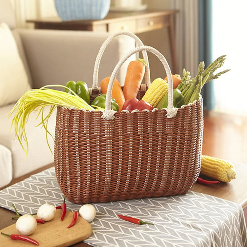 panier tissé imitation rotin pour pique-nique en extérieur - vue 2 sur 22
