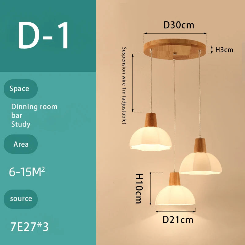lustre en bois massif et verre luminaire suspendu - vue 6 sur 15