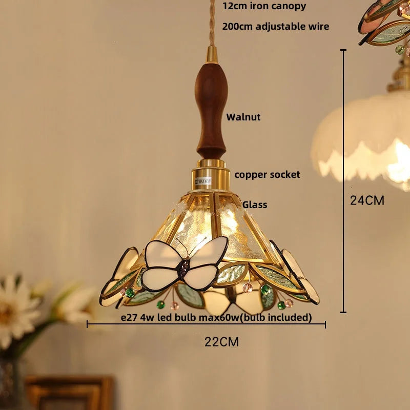suspension en verre coloré avec fil de bois réglable moderne - vue 15 sur 25