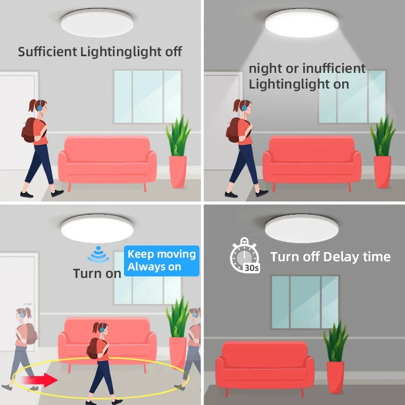plafonnier led détecteur de mouvement étanche pour intérieur - vue 3 sur 6