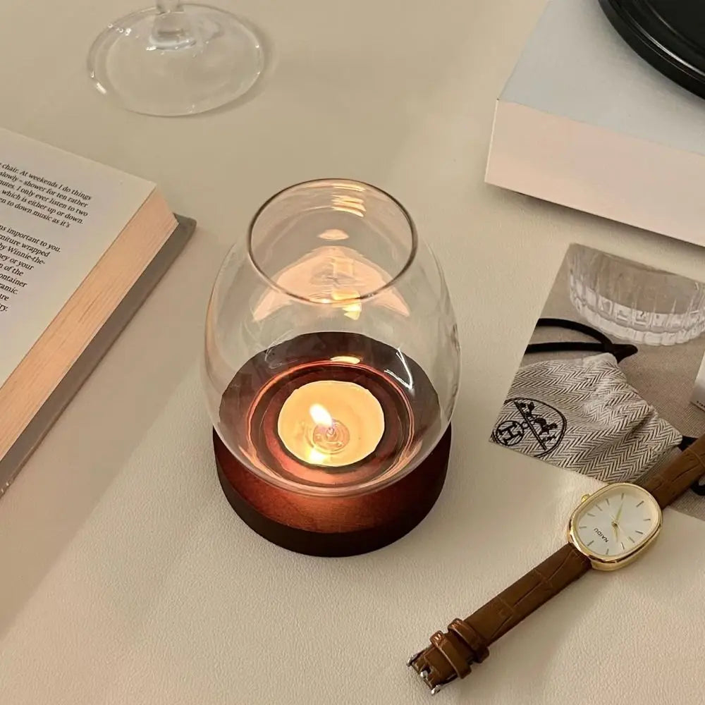 bougeoirs en verre avec couvercle décoration intérieure en bois - vue 5 sur 9