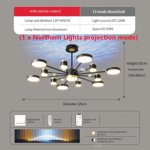 lustre led d'aurores boréales en cristal luxueux suspendu au plafond - vue 11 sur 16