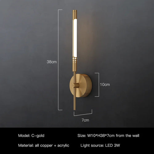 applique murale led design moderne en cuivre pour intérieur décoratif - vue 9 sur 12