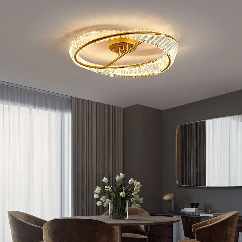 plafonnier led dimmable moderne avec anneaux de cristal - vue 6 sur 9