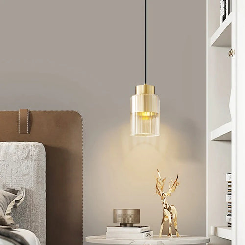 lustre moderne en verre et laiton avec fil réglable - vue 5 sur 8