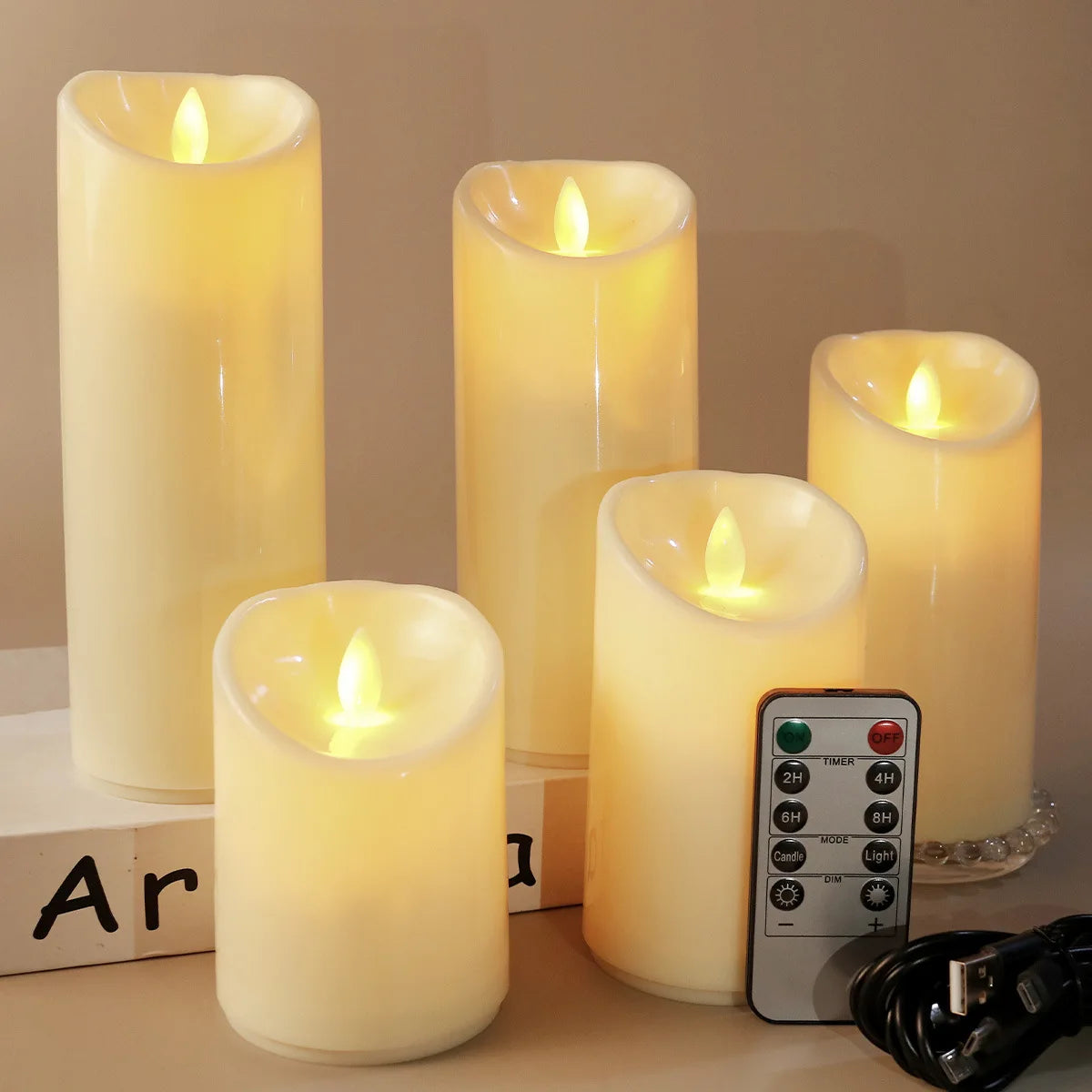bougie pilier led rechargeable à distance avec minuterie et ambiance festive - vue 3 sur 13