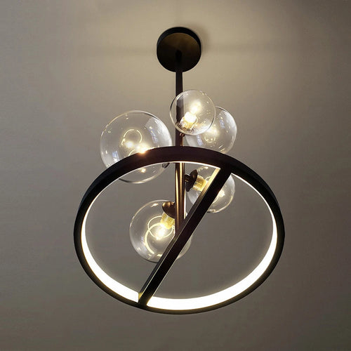 lustre moderne en verre transparent avec bulles en métal - vue 7 sur 10
