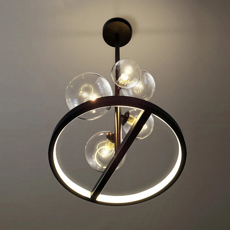 lustre moderne en verre transparent avec bulles en métal - vue 6 sur 10