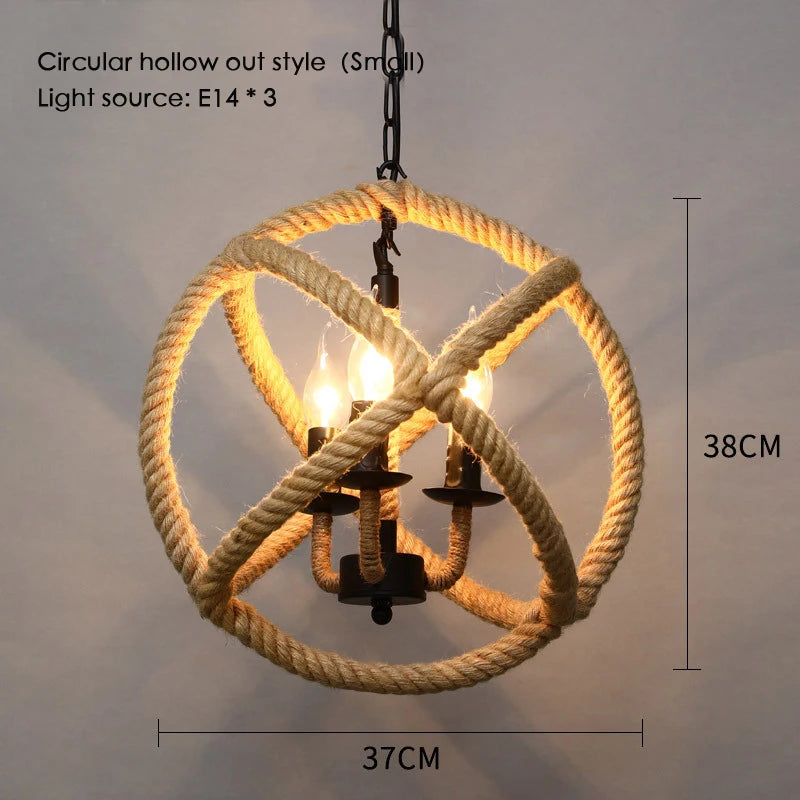 Sisal chanvre corde suspension plafonnier Lustre suspendu Lustre fer main tressage rustique rétro pour salle à manger décor - vue 15 sur 28