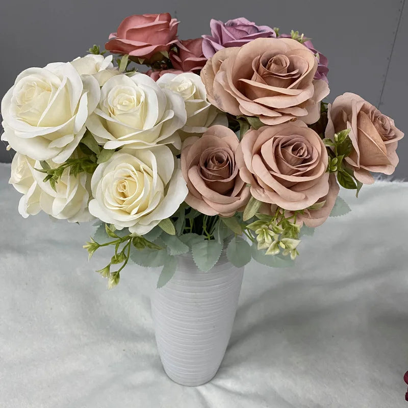 bouquet de roses artificielles en soie décoration florale élégante - vue 3 sur 15